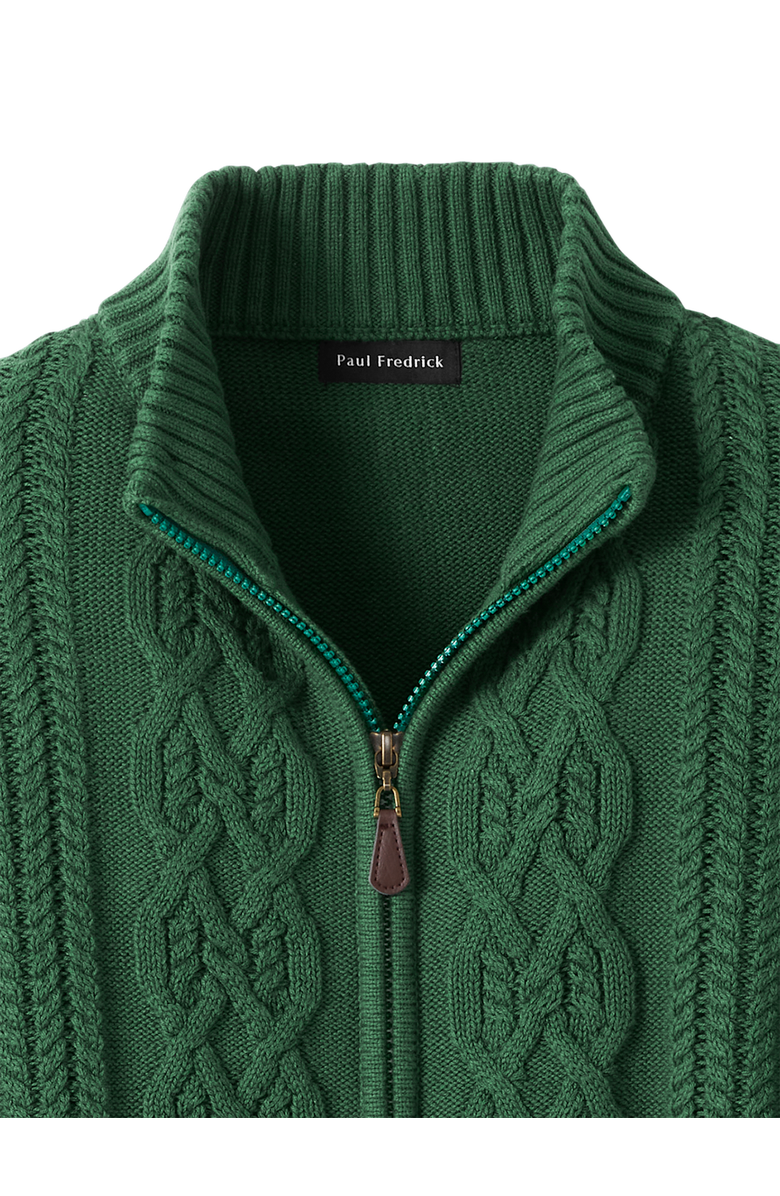 Paul Fredrick Cotton Cable Full Zip Mock Neck Sweater, Alternate, color, Green