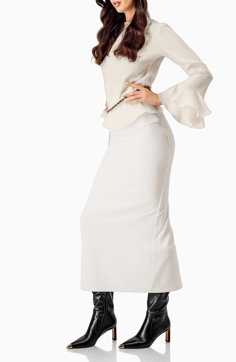 IVONNE Long Ribbed Pencil Skirt with Back Zipper, Alternate, color, Natural