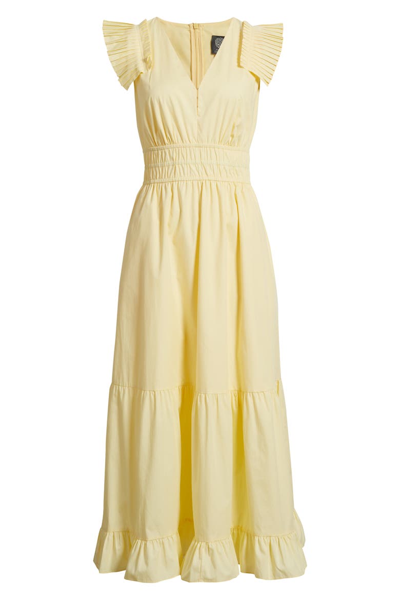 Pleat Sleeve Cotton Dress, Alternate, color, BUTTERCUP