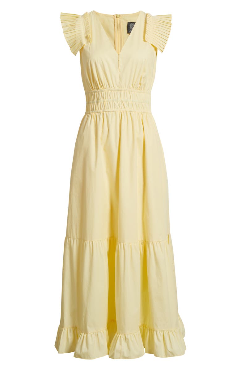 Vince Camuto Pleat Sleeve Cotton Dress, Alternate, color, Buttercup