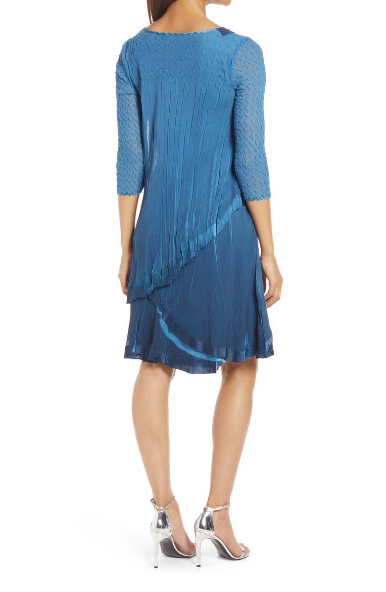 Komarov Beaded Neck Tiered Chiffon & Charmeuse Dress, Alternate, color, 