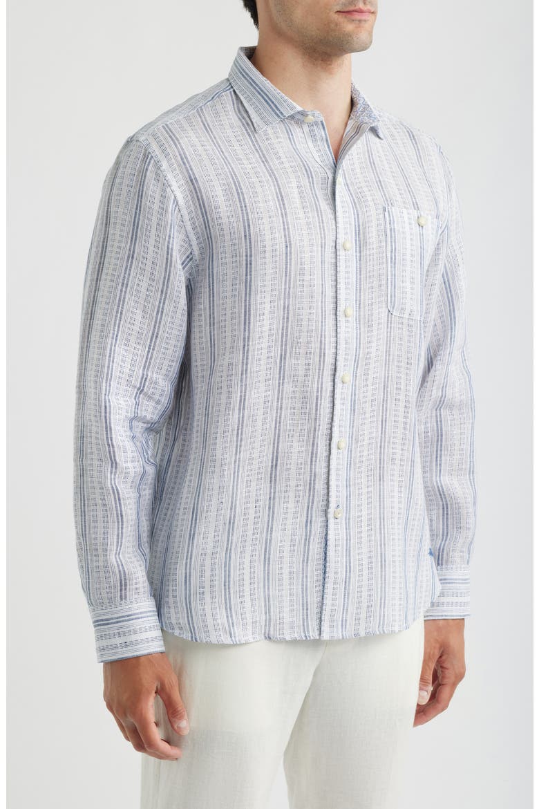 Blue Royal Stripe Linen Button-Up Shirt, Alternate, color, INFINITY SKY