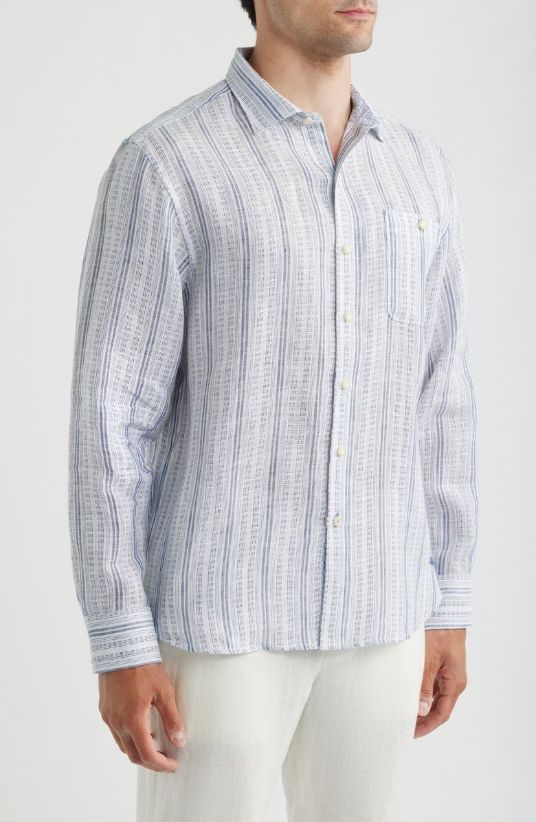 Tommy Bahama Blue Royal Stripe Linen Button-Up Shirt, Alternate, color, Infinity Sky