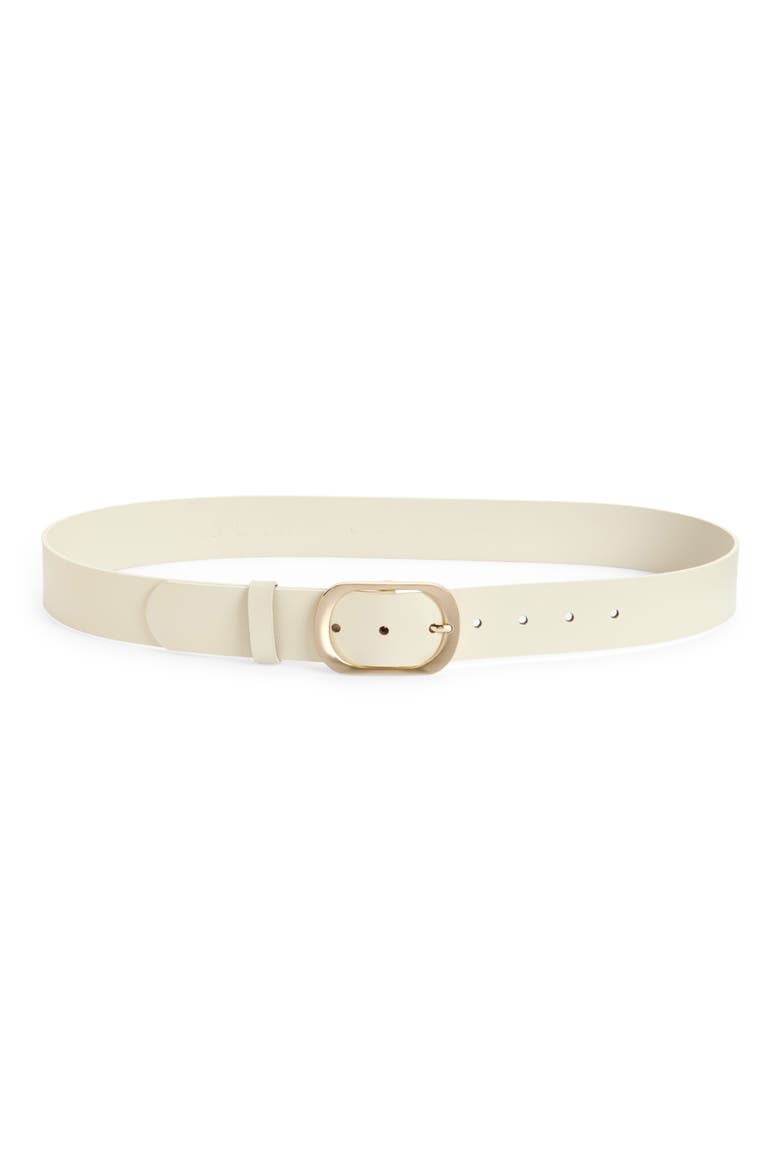 Oval Buckle Leather Belt, Main, color, ECRU