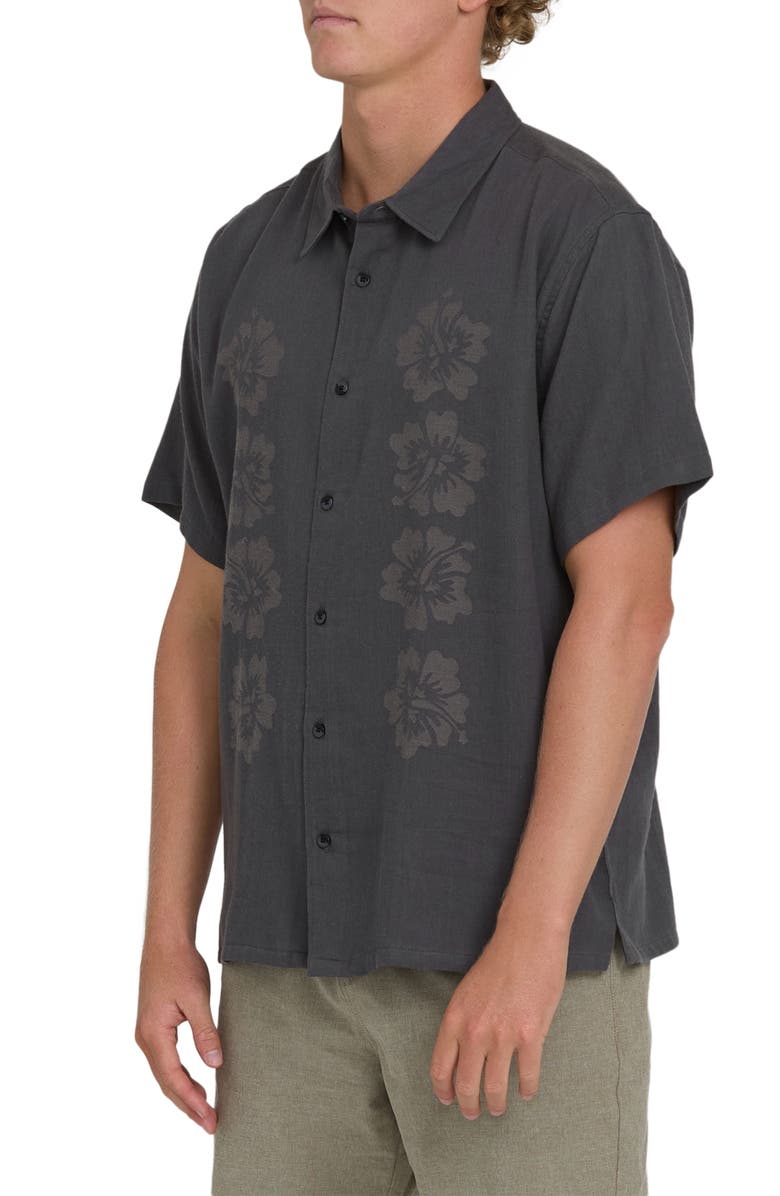 Billabong Cordoba Regular Fit Hibiscus Short Sleeve Knit Button-Up Shirt, Alternate, color, Raven
