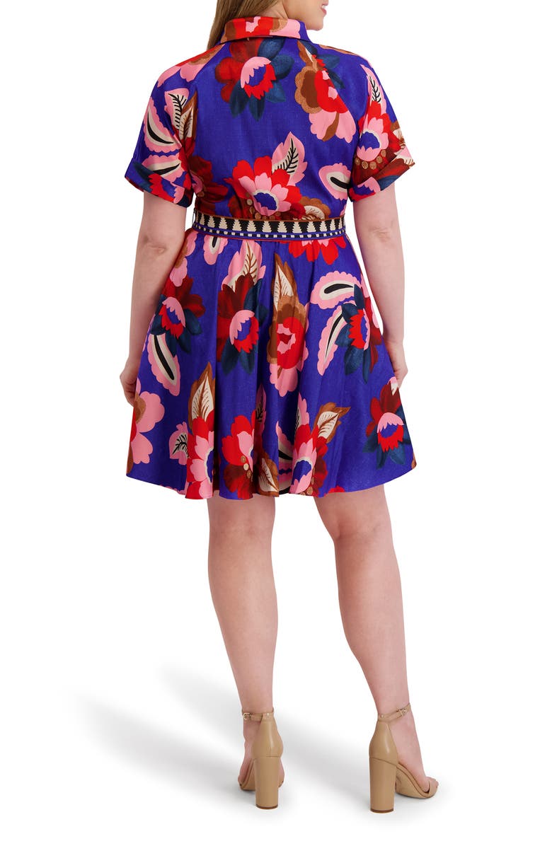 Kensie Printed Belted Shirtdress, Alternate, color, Cobalt
