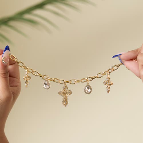 Jessica Simpson Crystal Cross Charm Bracelet In Gold