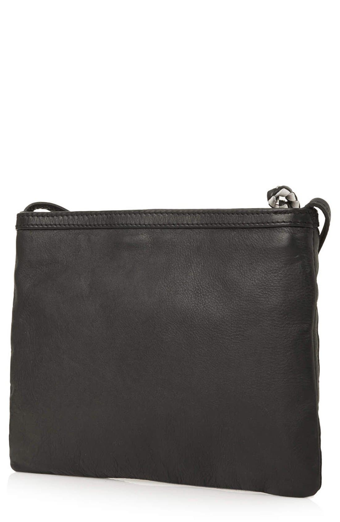 Tassel Textured Leather Clutch, Alternate, color, BLACK