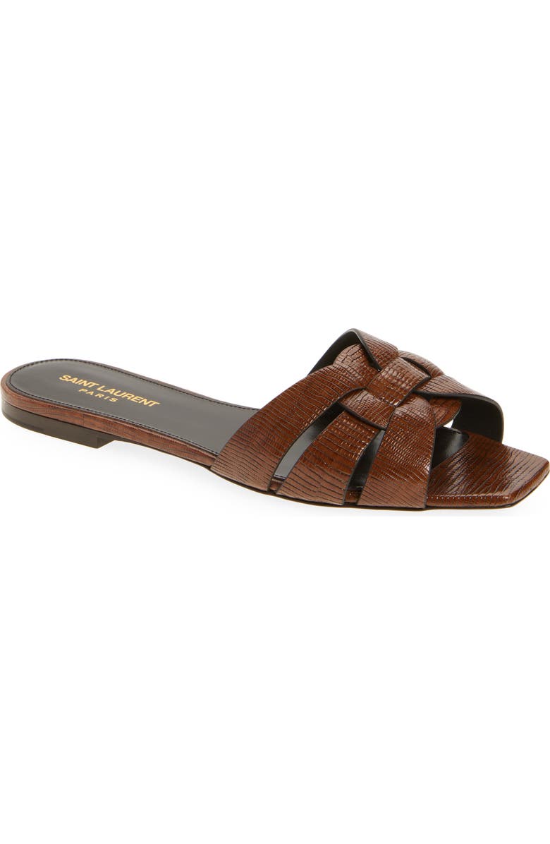 Saint Laurent Tribute Slide Sandal, Main, color, Almond Brown