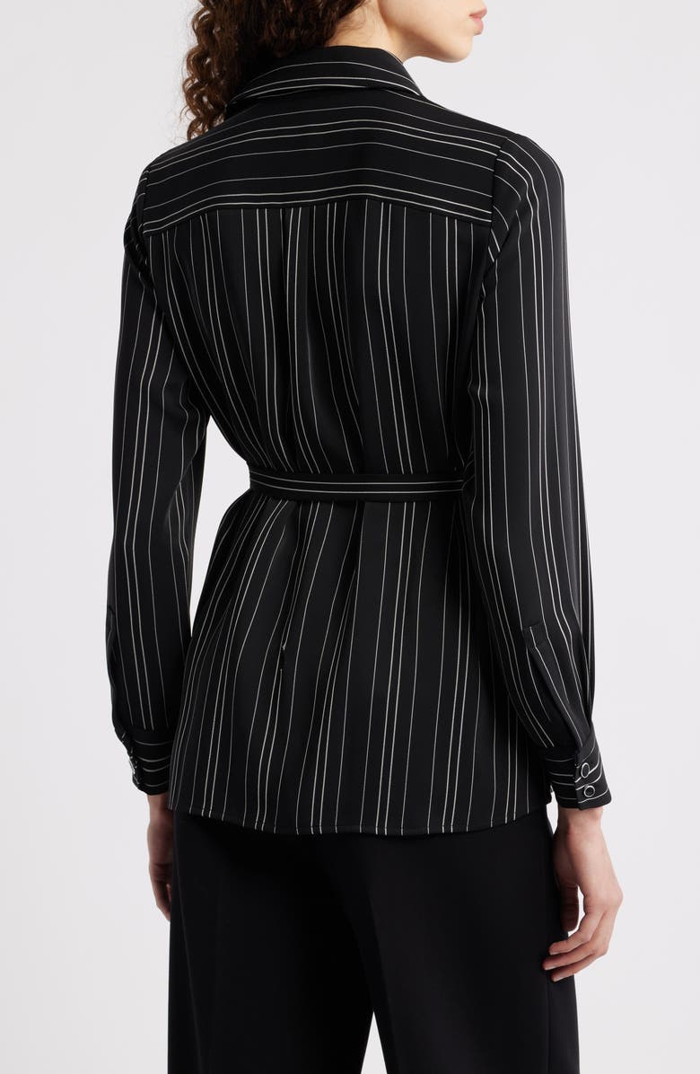 Anne Klein Pinstripe Belted Button-Up Tunic, Alternate, color, Anne Black/ White Dove