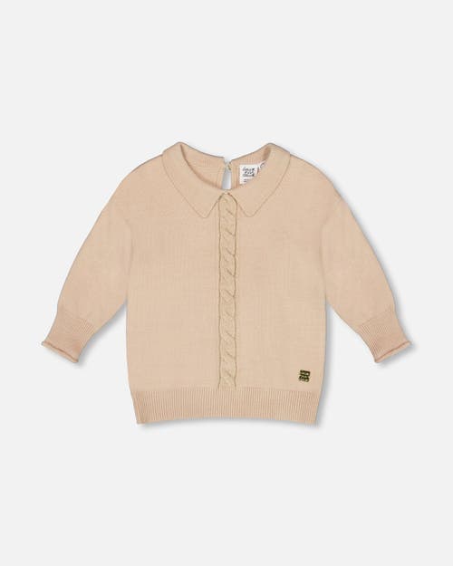 Deux Par Deux Kids'  3/4 Sleeve Knitted Sweater In Sand