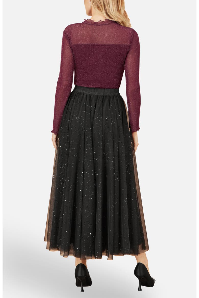 Satin Bow Sparkle Mesh Tulle Skirt, Alternate, color, Black