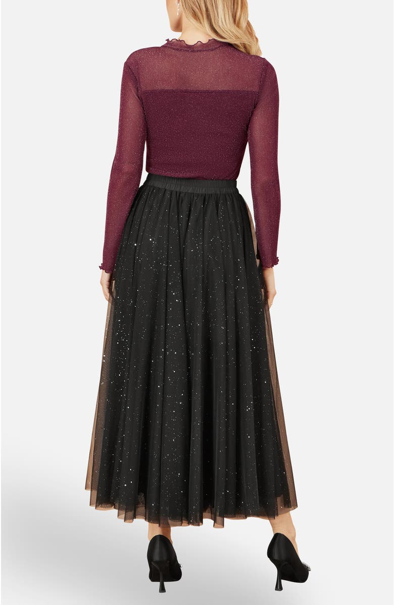 Yumi Sparkle Mesh Tulle Skirt With Satin Bow, Alternate, color, Black