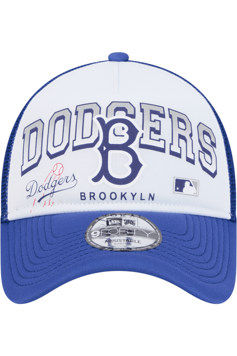 Men's New Era White Los Angeles Dodgers Retro Wordmark 9FORTY A-Frame Trucker Adjustable Hat, Alternate, color, White