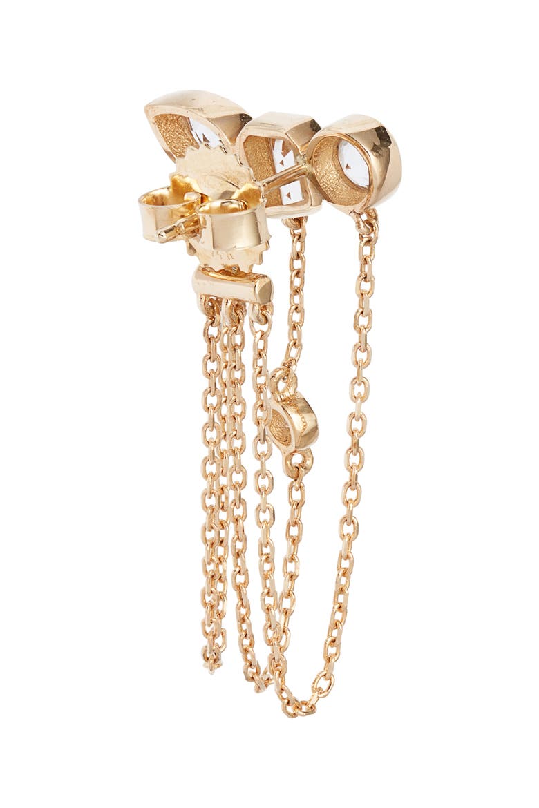 Cléo Diamond & White Topaz Triple Chain Drop Front/Back Earrings, Alternate, color, YELLOW GOLD