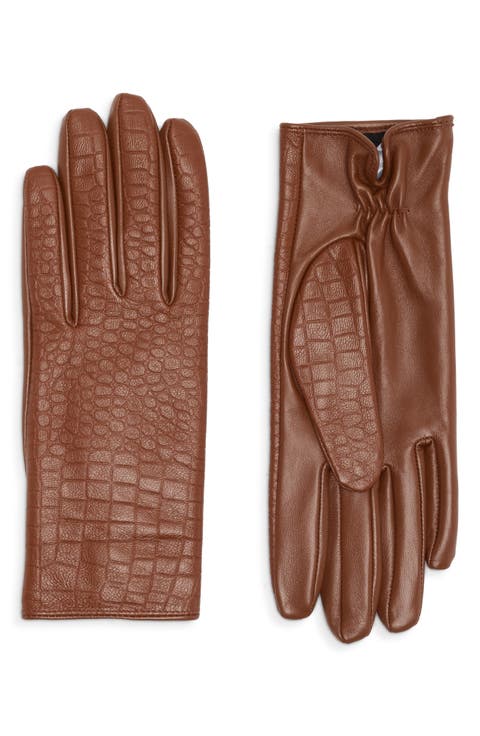 Croc Embossed Leather Gloves