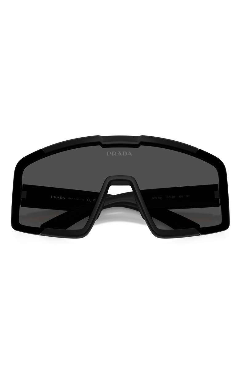 Prada Linea Rossa 144mm Shield Sunglasses, Alternate, color, Matte Black / Dark Grey