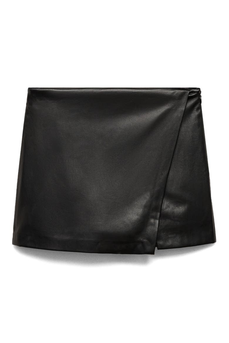Faux Leather Wrap Miniskirt, Main, color, BLACK