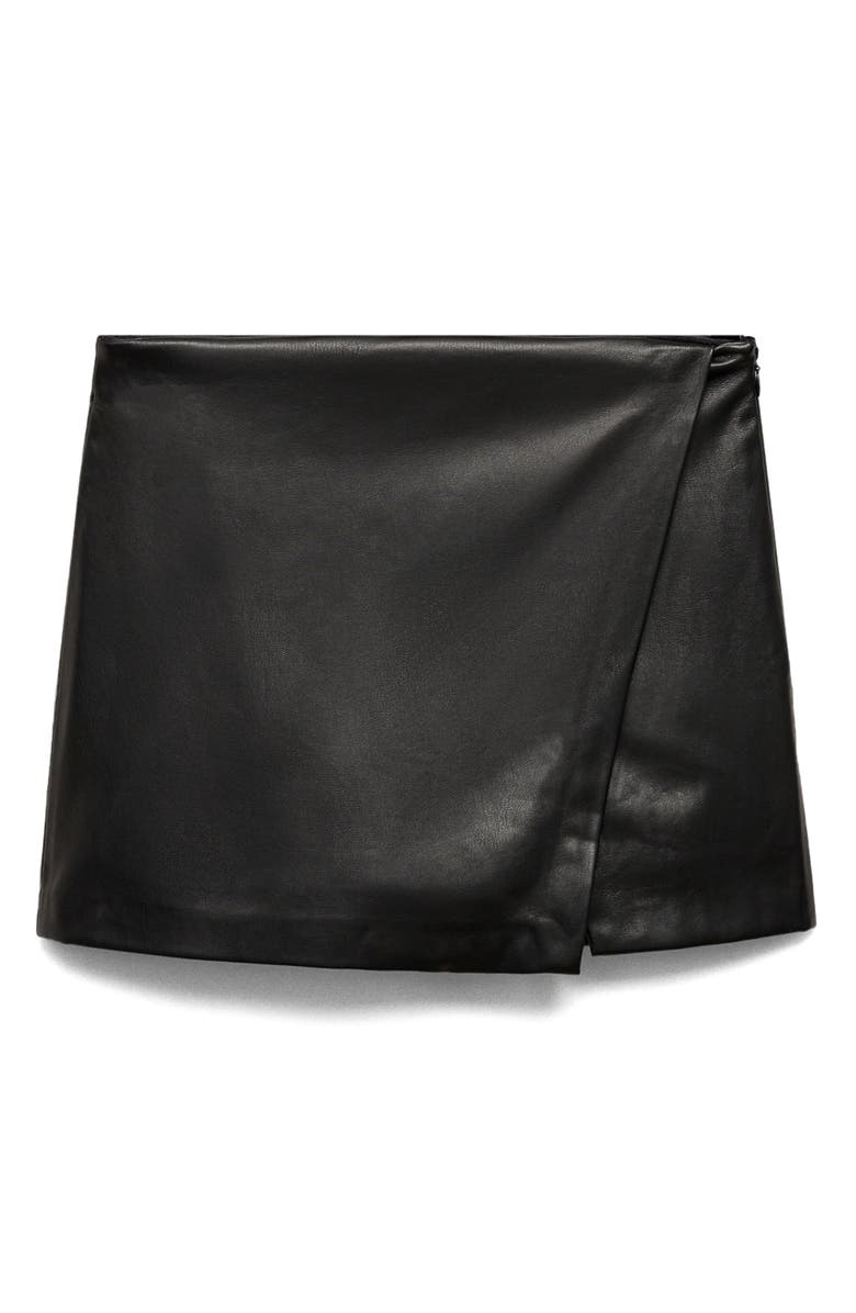 MANGO Faux Leather Wrap Miniskirt, Main, color,