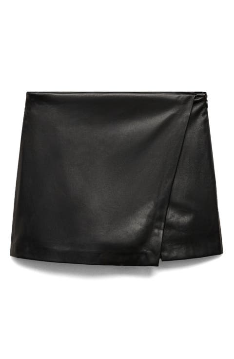 Faux Leather Wrap Miniskirt