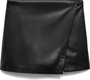 MANGO Faux Leather Wrap Miniskirt
