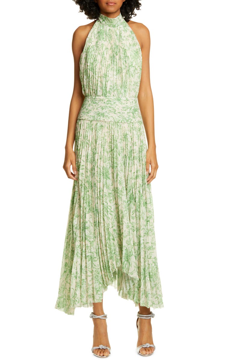 AMUR Bibi Pleated Floral Halter Maxi Dress, Main, color, 