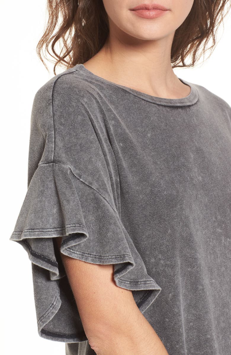 BP. Stonewash Ruffle Trim Dress, Alternate, color, 