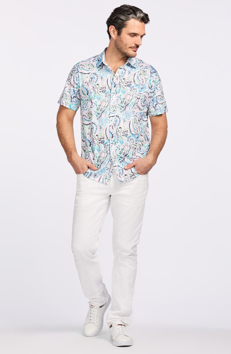 Robert Graham Floral Print Short Sleeve Cotton Button-Up Shirt, Alternate, color, Blue Multi