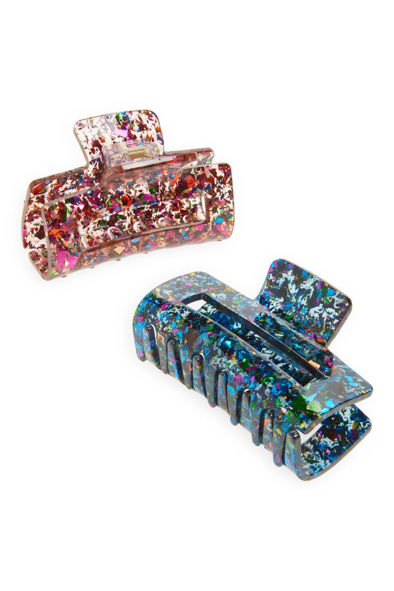 2-Pack Confetti Lucite Hair Jaw Clips, Main, color, BLUE MULTI