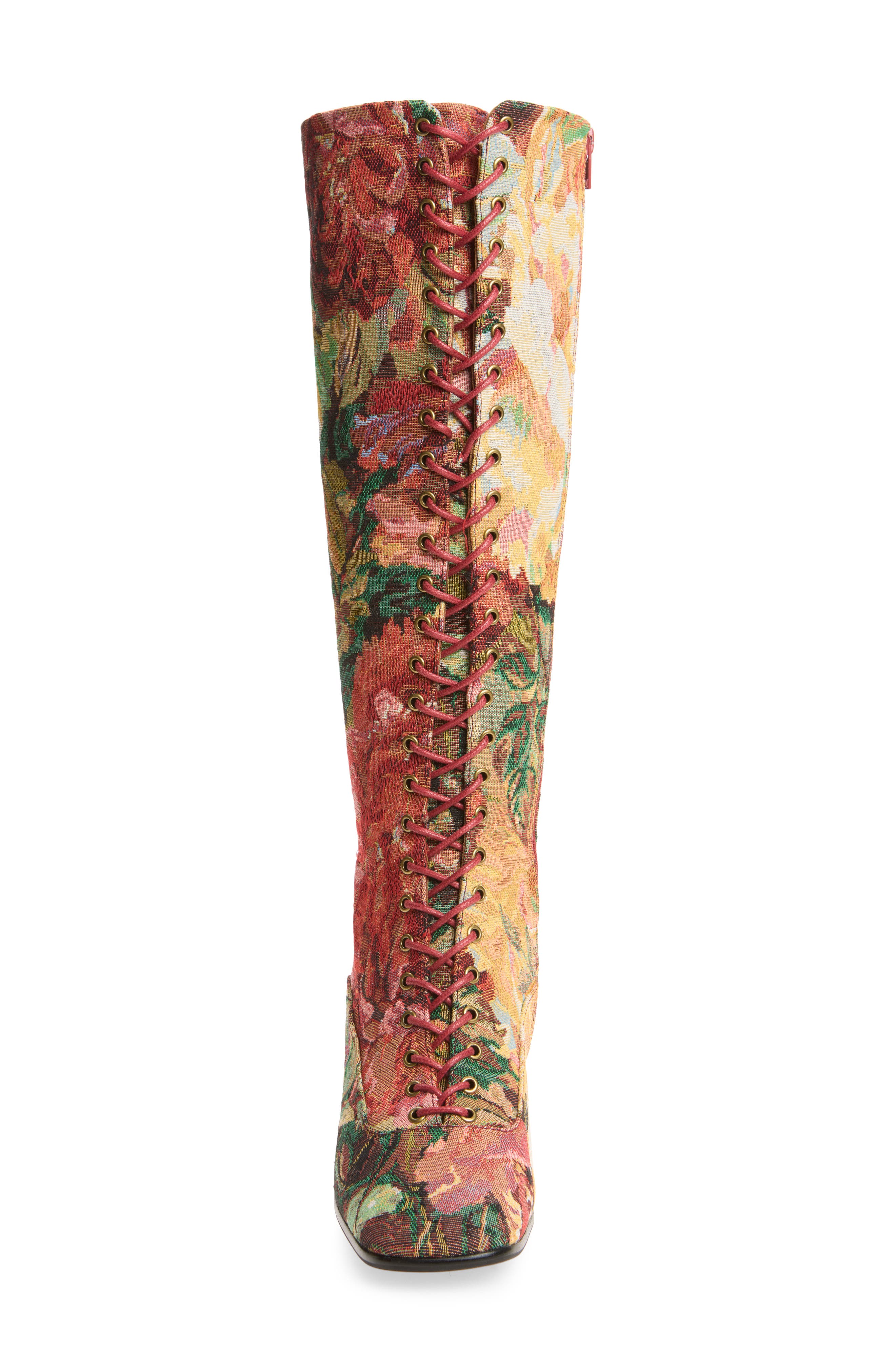 Damien-T Knee High Lace-Up Boot, Alternate, color, RED MULTI TAPESTRY