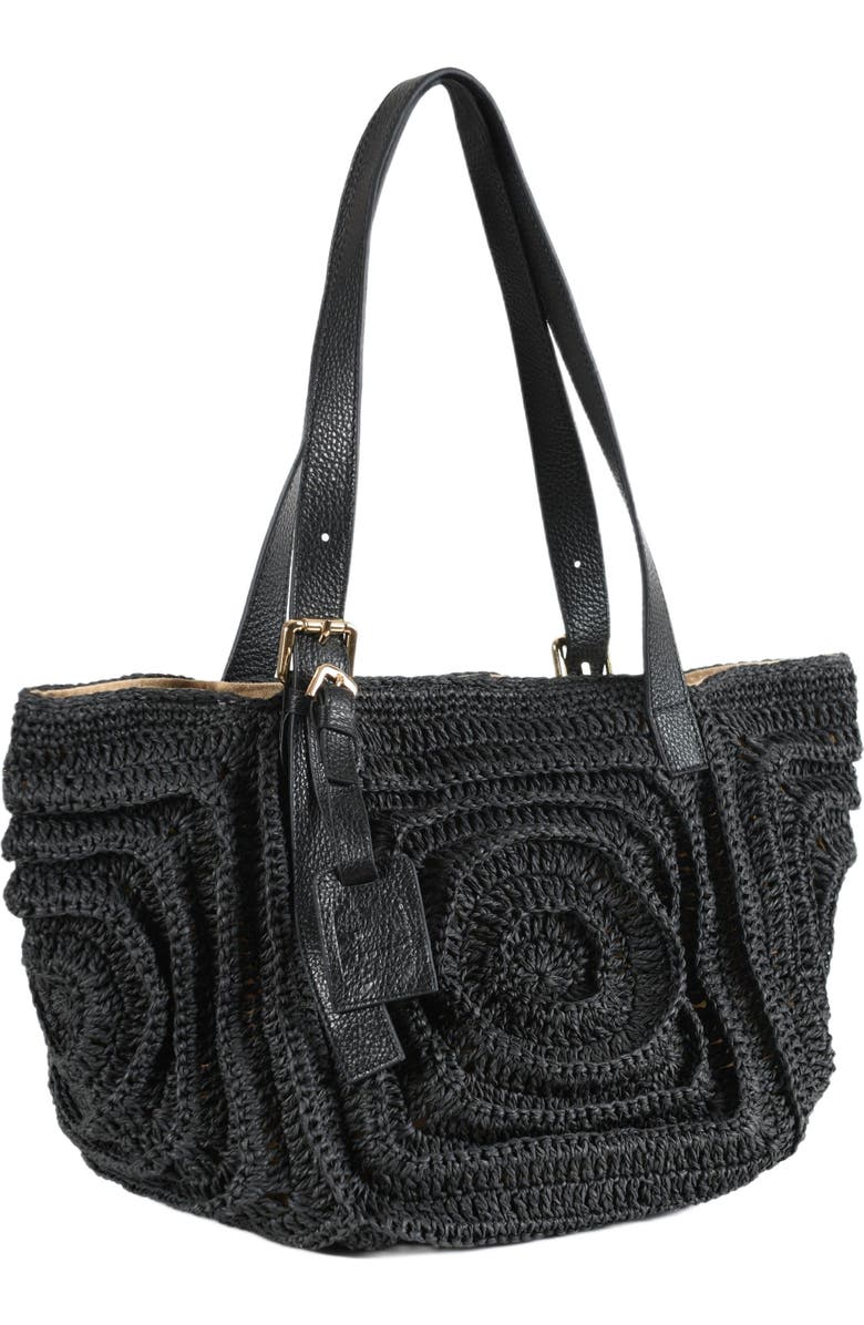 Forever & Always Shoes Giorgia Hand Woven Shoulder Bag with Leather Straps, Alternate, color, Black