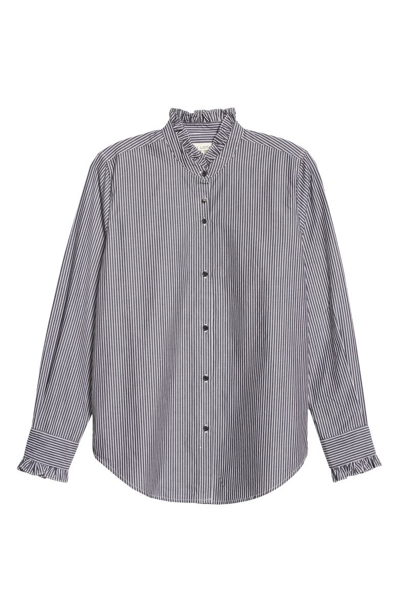 Nili Lotan Lydia Stripe Ruffle Trim Shirt, Alternate, color,