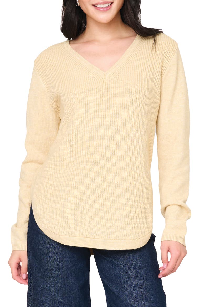 V-Neck Long Sleeve Rib Sweater, Main, color, LONDON FOG