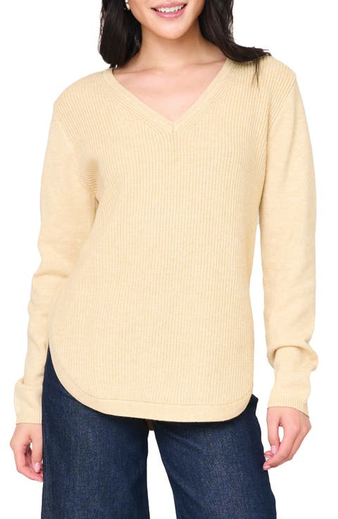 V-Neck Long Sleeve Rib Sweater