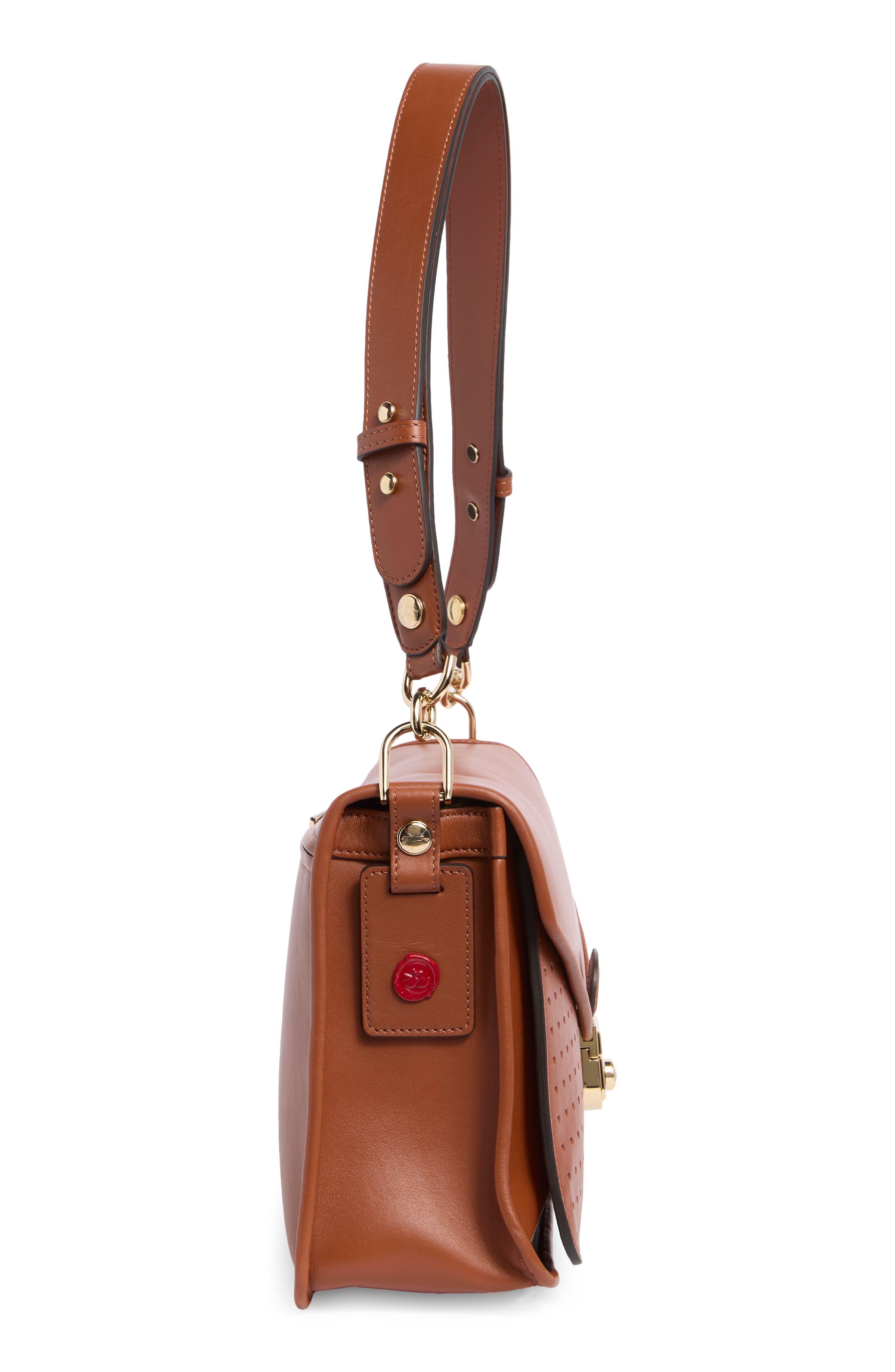 Longchamp Mademoiselle Perforated Shoulder Bag, Alternate, color, Cognac