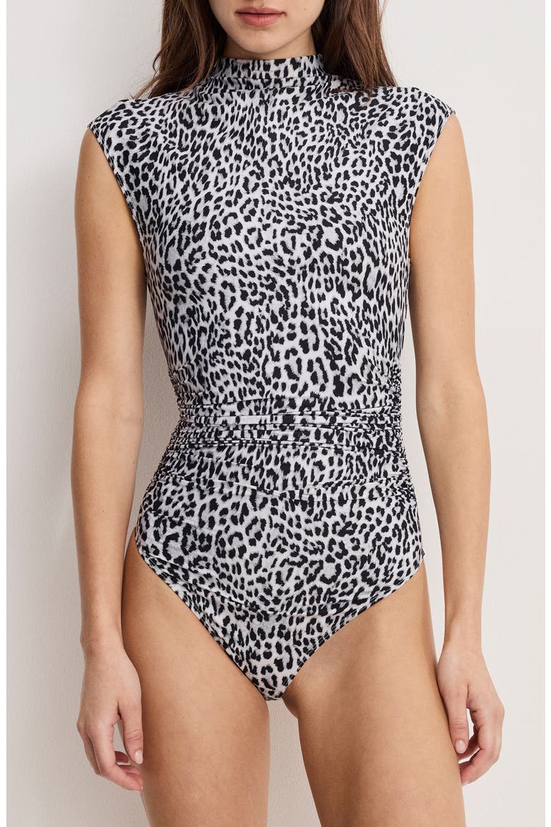 Weightless Mock Neck Bodysuit, Main, color, BLACK AND GREY LEOPARD