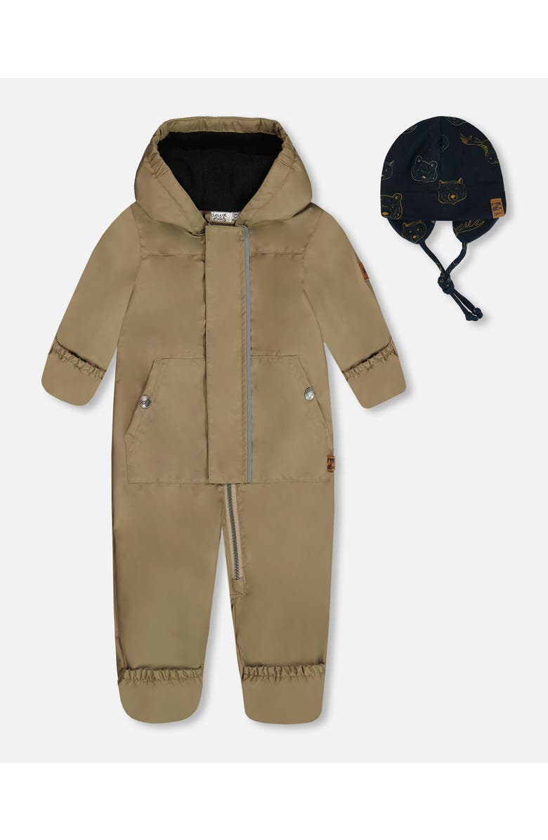 Deux par Deux Baby Unisex Baby Mid-Season One-Piece Outerwear Taupe With Printed Hat, Main, color, 