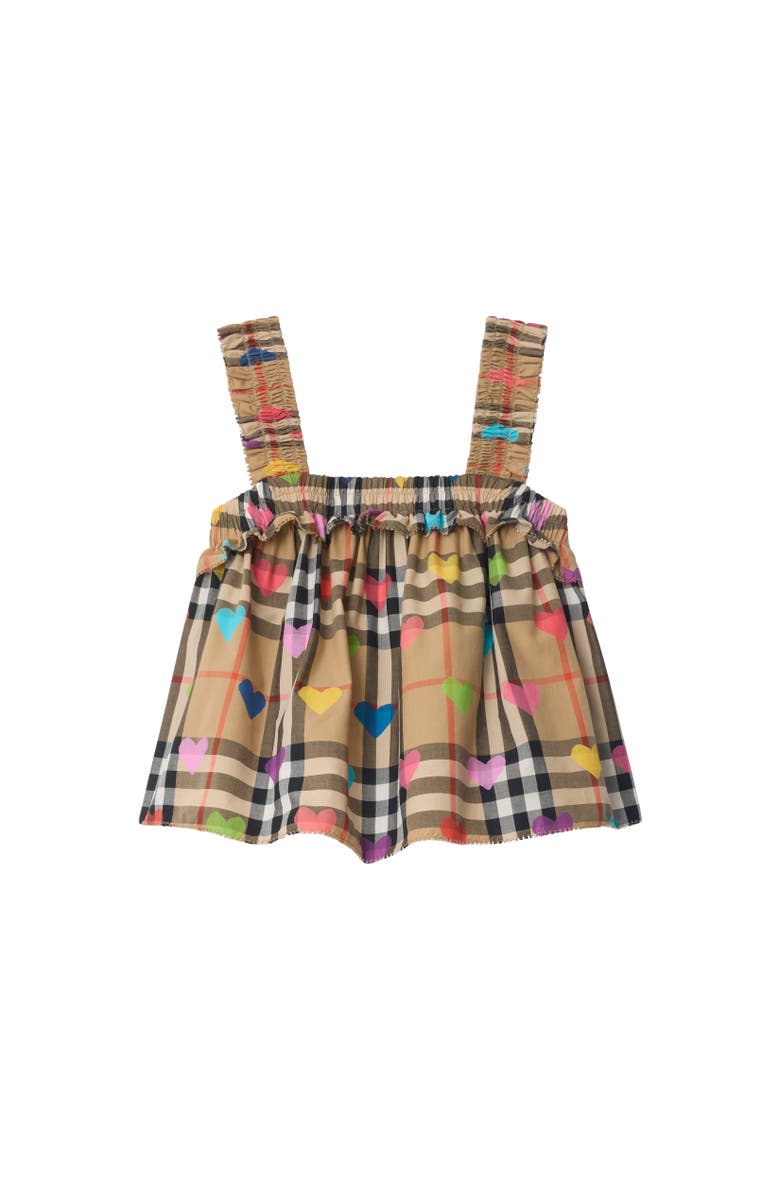 Burberry Heart Check Cotton Top, Alternate, color, Sand