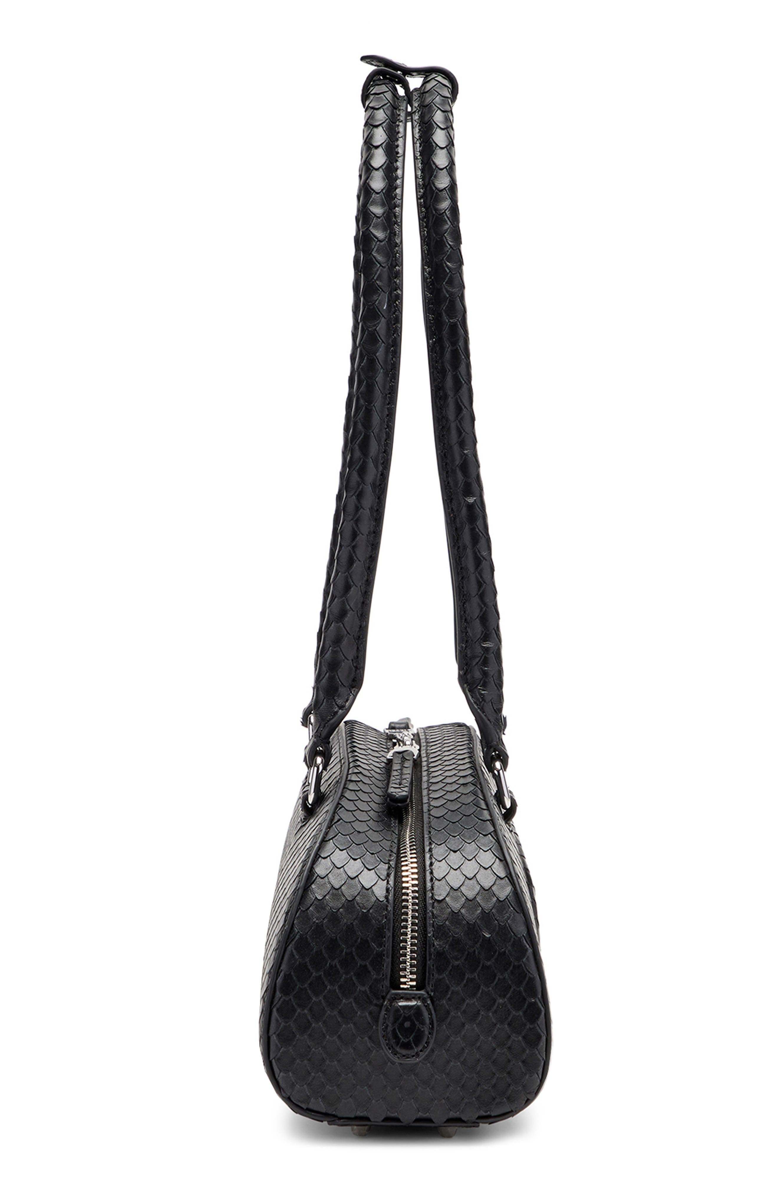 DIESEL<sup>®</sup> 1DR Dome-Elongated Snakeskin Embossed Leather Shoulder Bag, Alternate, color, Black