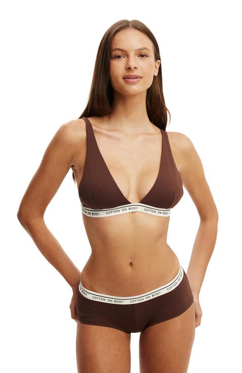 Women's Branded Cotton Plunge Triangle Bralette