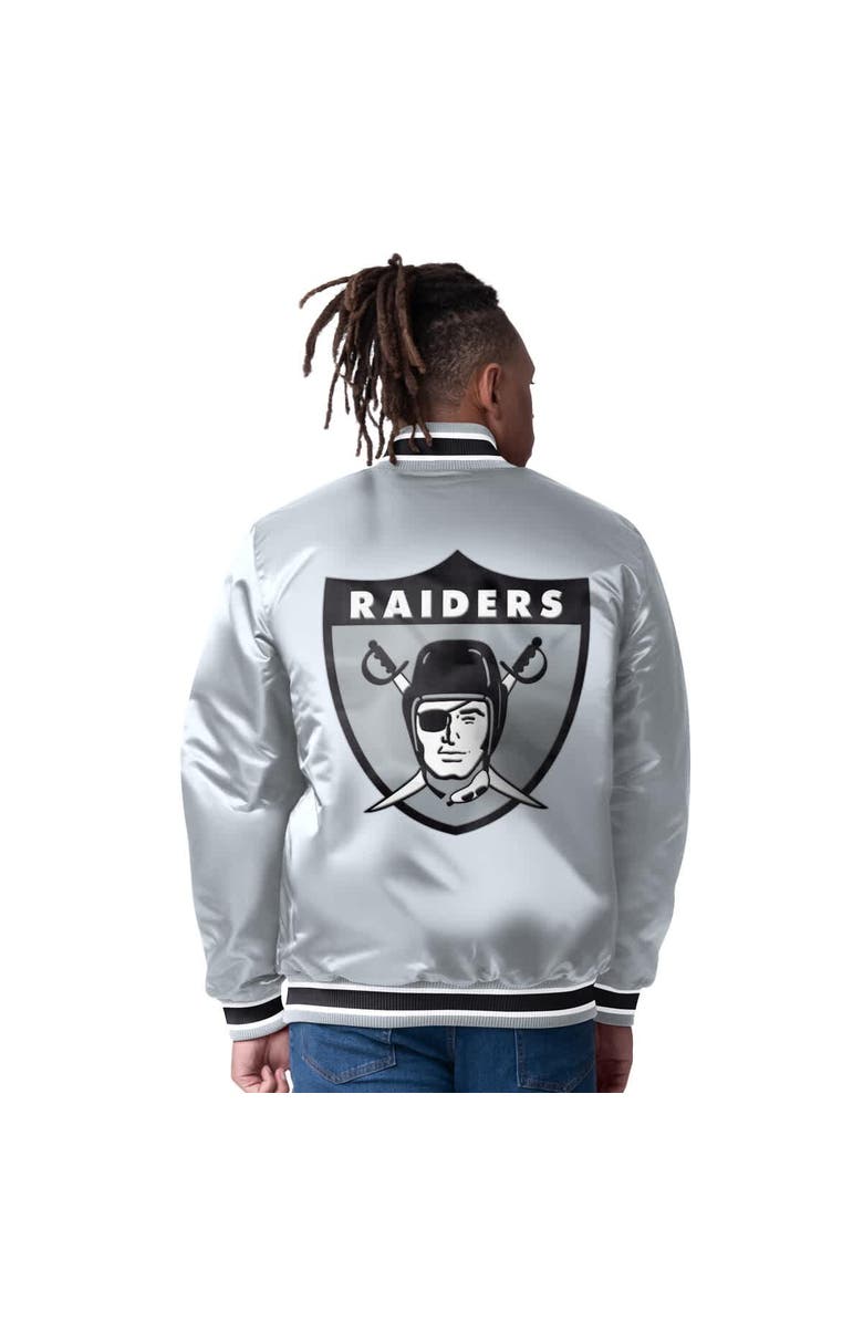 STARTER Men's Starter Black/Silver Las Vegas Raiders Closer Reversible Satin Full-Snap Jacket, Alternate, color, Black