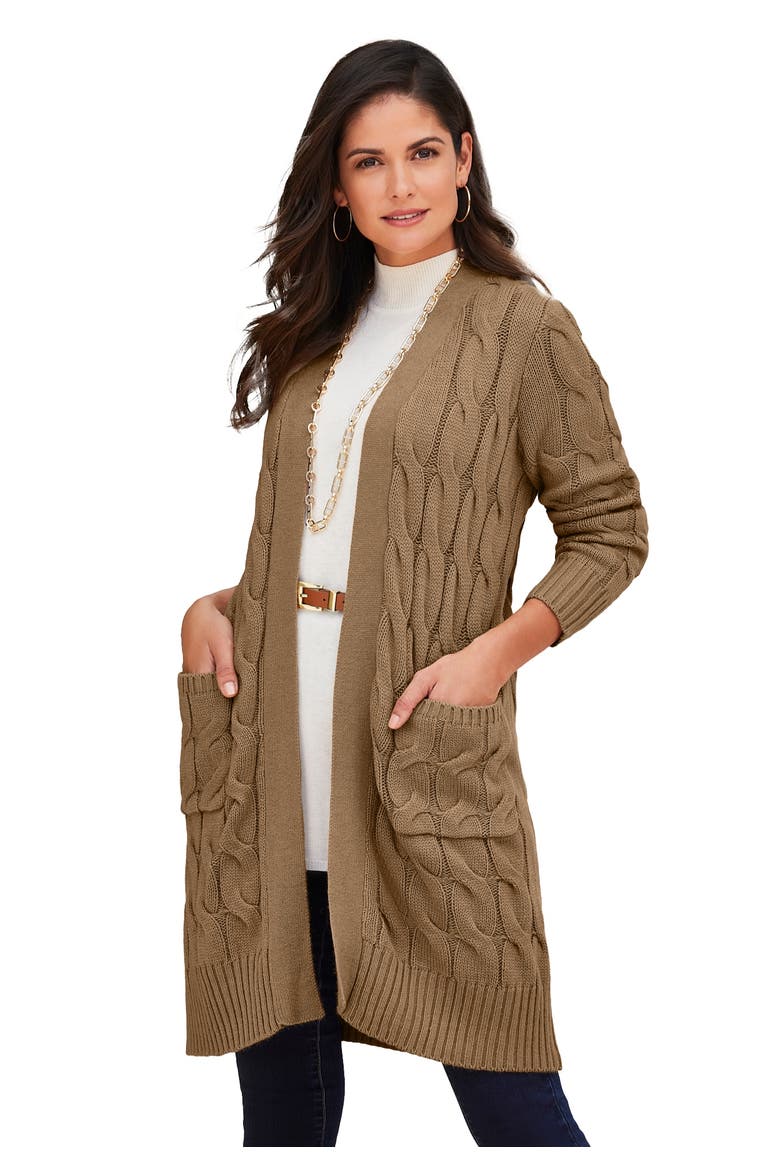 Cable Duster Sweater, Main, color, BROWN MAPLE