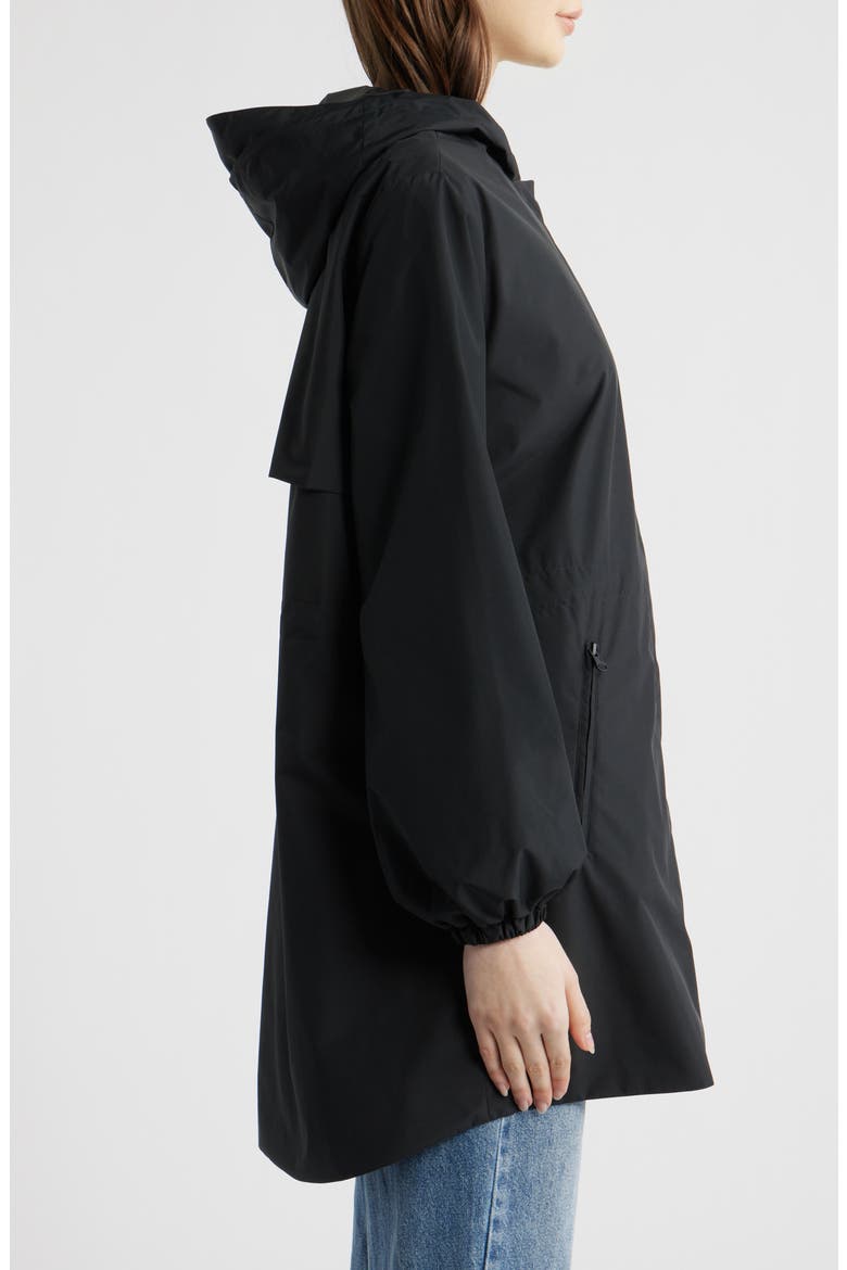 Fleur Water Resistant Hooded Raincoat, Alternate, color, BLACK