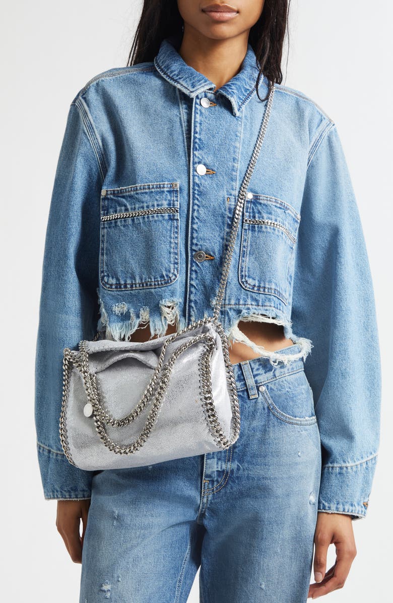 Stella McCartney Mini Falabella Metallic Faux Leather Tote, Alternate, color, Silver