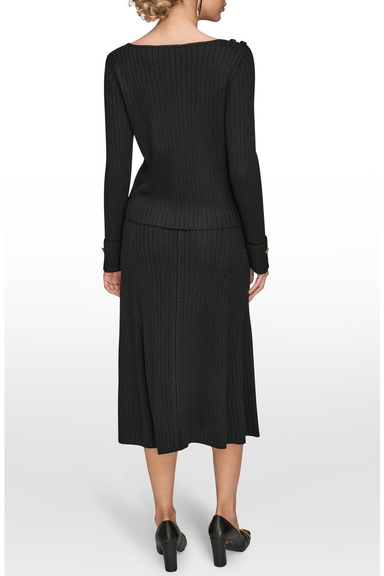 Button Shoulder Boat Neck Rib Sweater, Alternate, color, BLACK