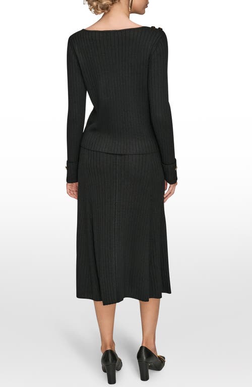 Donna Karan New York Button Shoulder Boat Neck Rib Sweater In Black
