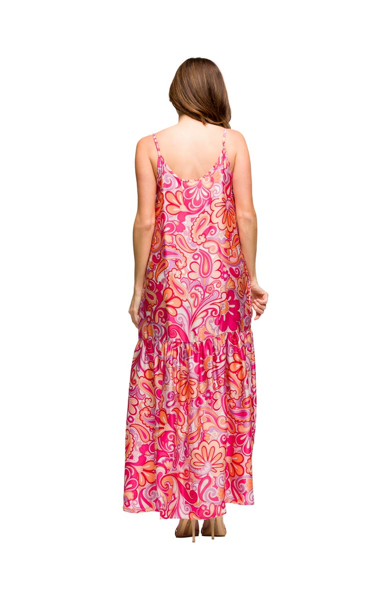 24seven Comfort Apparel Maternity Pink Print Lightweight Spaghetti Strap Pocket Maxi Dress, Alternate, color, Pink Multi