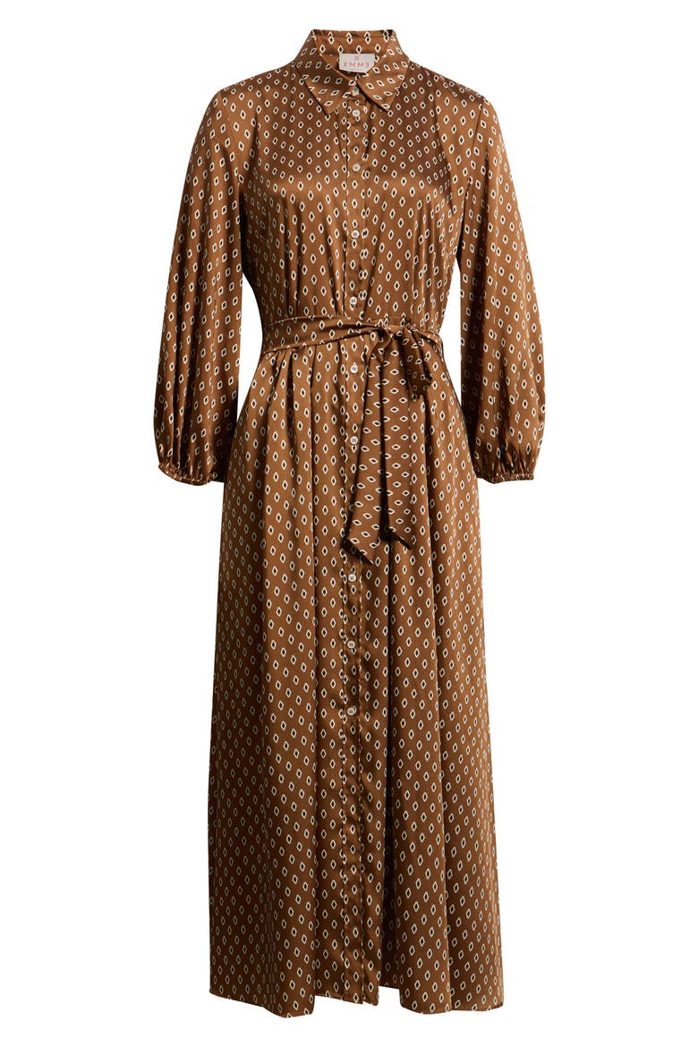 Passo Geometric Long Sleeve Midi Shirt Dress, Alternate, color, BURNT BROWN