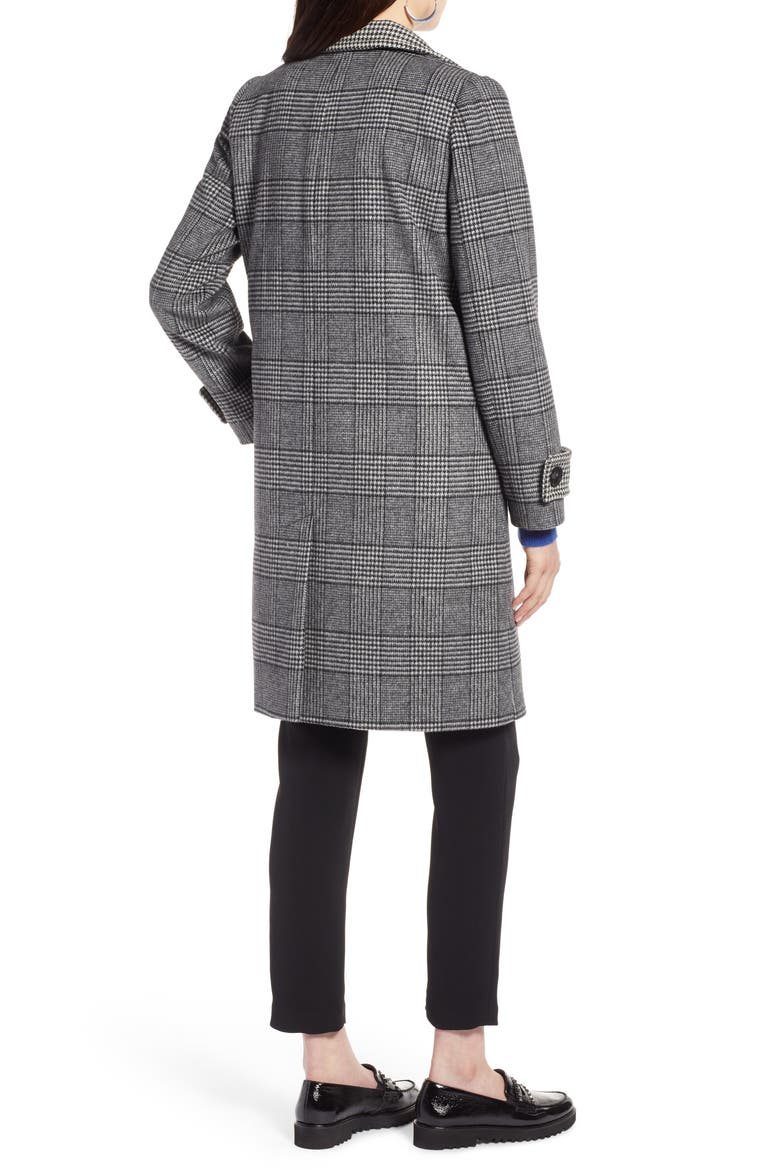 Plaid Mix Wool Coat, Alternate, color, BLACK- IVORY PLAID