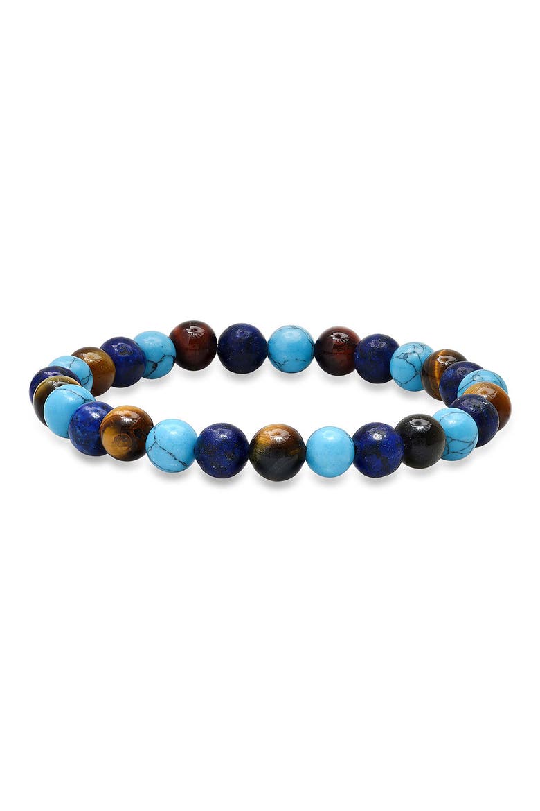 Men's Tiger's Eye, Lapis Lazuli & Turquoise Bead Stretch Bracelet, Main, color, BROWN/ BLUE MULTI